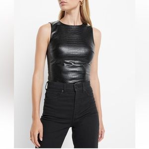 Body Contour Croc Faux Leather High Neck Thong Bodysuit